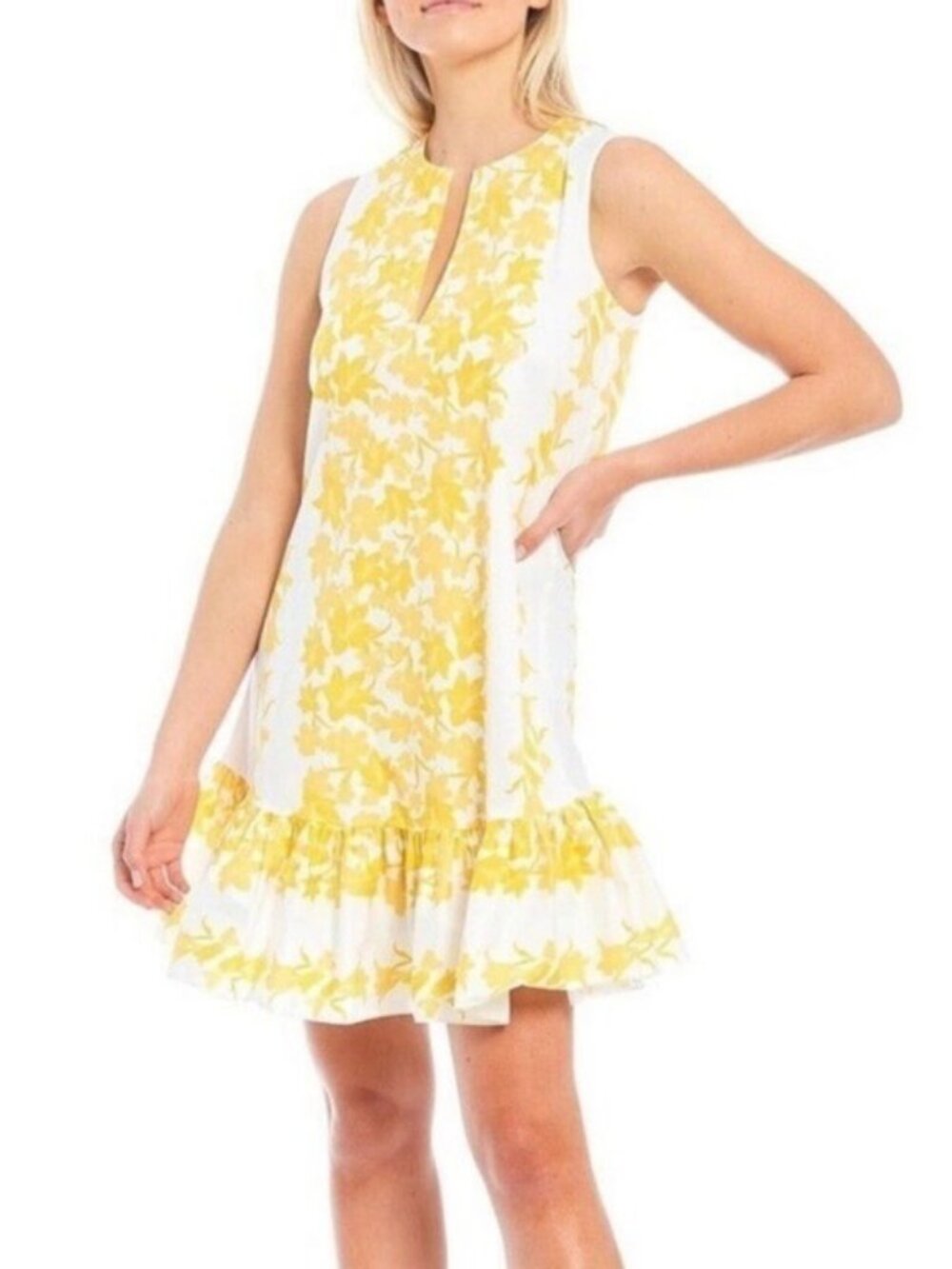Sachin + Babi White & Yellow Sleevless Floral Dress